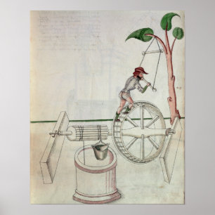Póster Man Putting into Motion a Wheel-Driven Well
