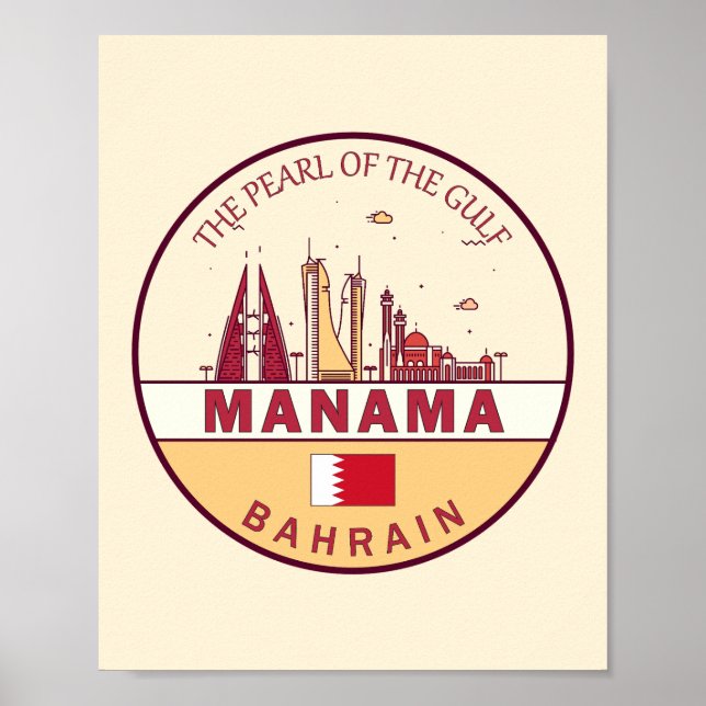 Poster Manama Bahrain City Skyline Emblem (Frente)