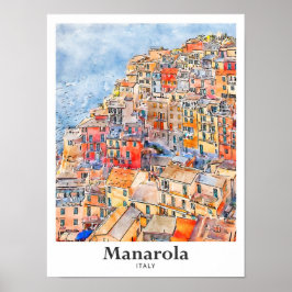Poster Manarola Itália Viagem Watercolor