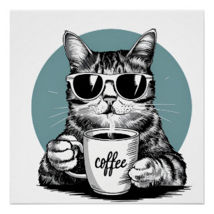 Póster Manãs de Gato Legal � Café, Óculos de Sol & Atitud