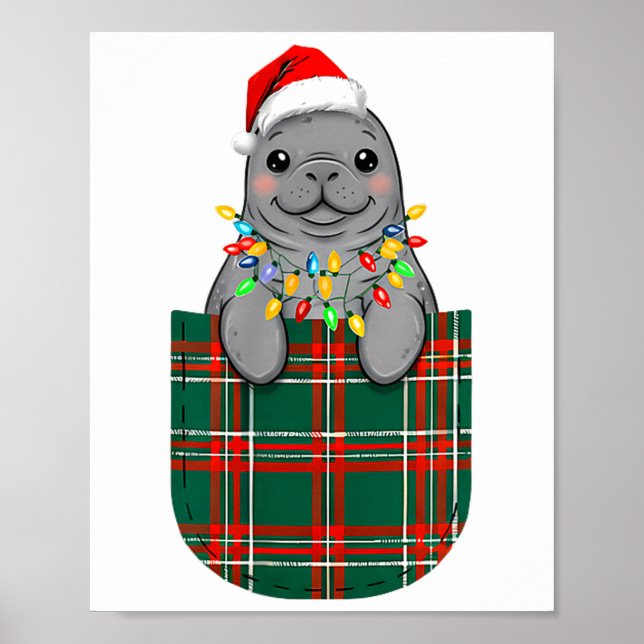 Poster Manatee Buffalo Plaid Green Red White Cket Christm (Frente)
