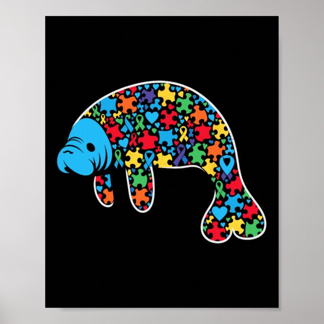 Poster Manatee Quebra-cabeça Autismo Sensibilização Utili (Frente)