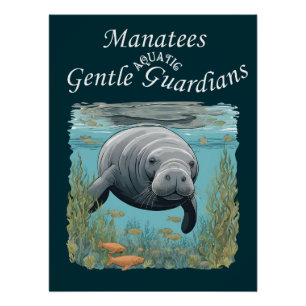 Póster Manatees Gentle Aquatic Guardians