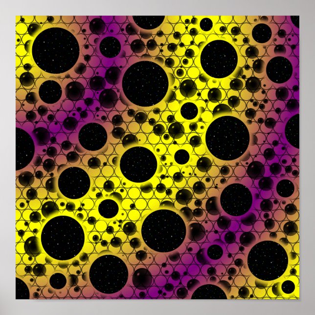 Poster Manchas de Bolha Espacial - Amarelo/Roxo (Frente)