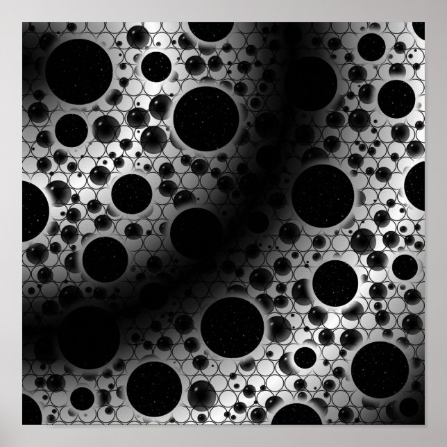 Poster Manchas de Bolha Espacial - Branco/Preto (Frente)