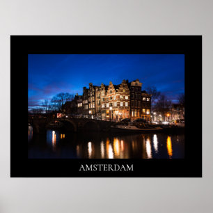 Poster Manchas de canal de Amsterdã à noite