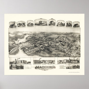 Póster Manchaug, mapa panorâmico das MÃES - 1891
