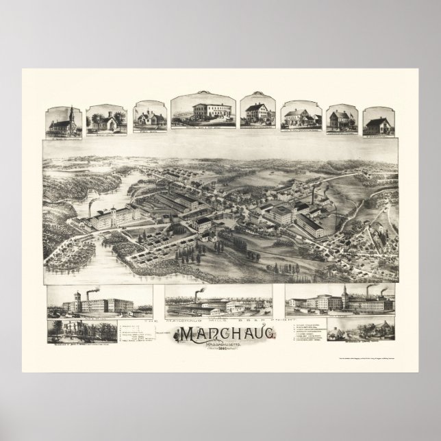 Póster Manchaug, Mapa Panorâmico do MÃE - 1891 (Frente)
