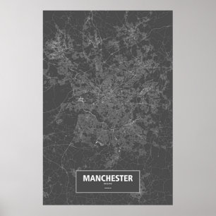 Poster Manchester, Inglaterra (branca no preto)