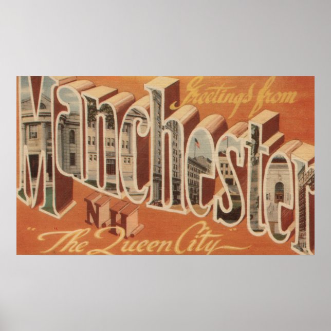 Poster Manchester, New Hampshire - Carta Maiúscula (Frente)