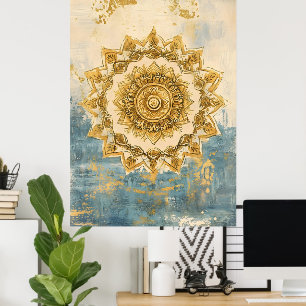 Poster mandala artística, um intrincado motivo circular s