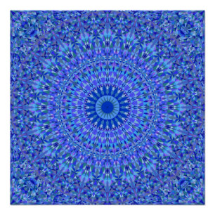 Póster Mandala azul do caleidoscópio do triângulo