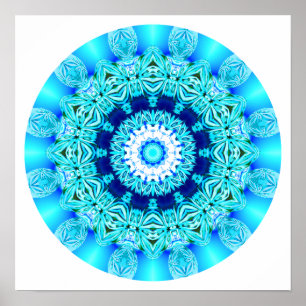 Poster Mandala azul do laço do gelo, Aqua abstrato