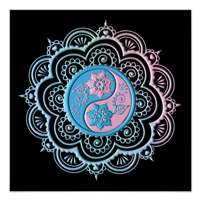 Póster Mandala Azul e Rosa (Frente)