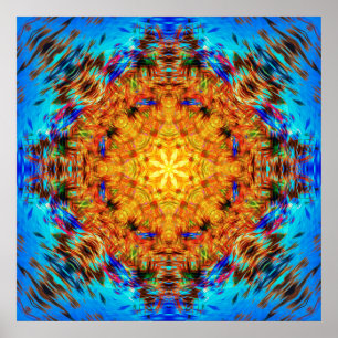 Poster Mandala Azul Elétrico e Dourado Brilhante Solar