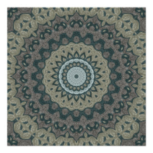 Póster Mandala Bege e Azul-Cinzento com Simetria Tribal