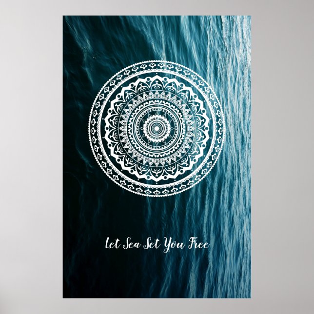 Póster Mandala Branca Deixe o mar te libertar (Frente)