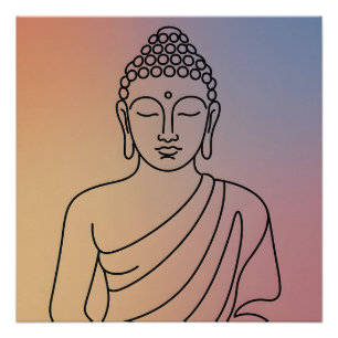Póster Mandala Buda: Arte de Linha Serena Espírito Zen