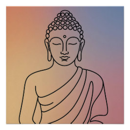 Póster Mandala Buddha : Serene Line Art Zen Spirit