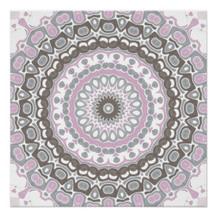 Póster Mandala Cinza Suave e Rosa Blush