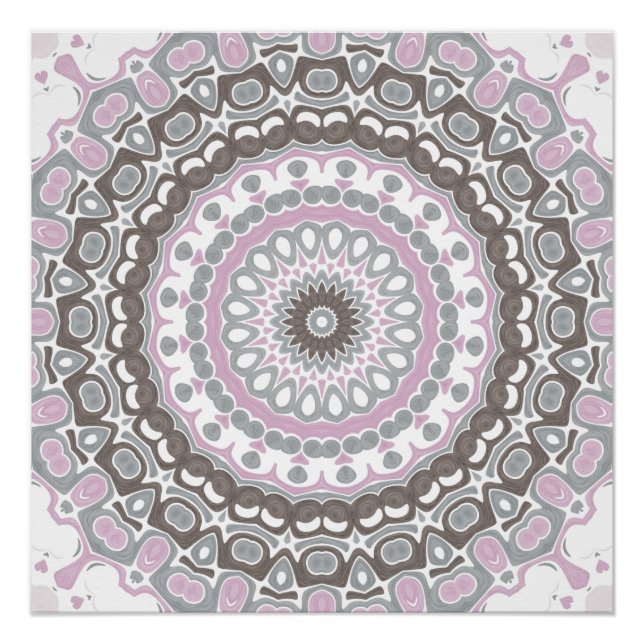 Póster Mandala Cinza Suave e Rosa Blush (Frente)