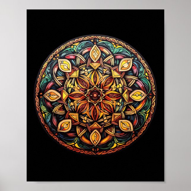 Poster Mandala Colorida Meditação de Geometria Sagrada  (Frente)