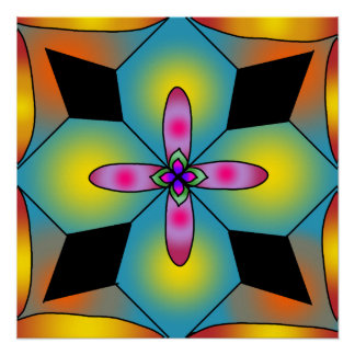 Póster mandala colorido em estilo de azulejo