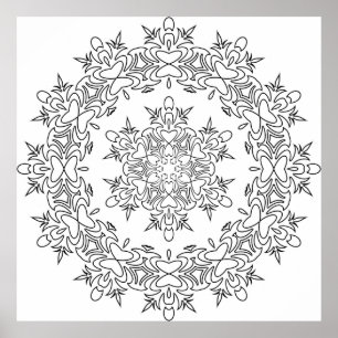 Poster Mandala Coração de Borboleta com Florescências Flu