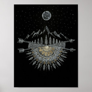 Póster Mandala da cordilheira da lua e do céu nocturno
