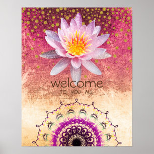 Póster Mandala Damask Lotus Bem-Vindo Meditação Yoga