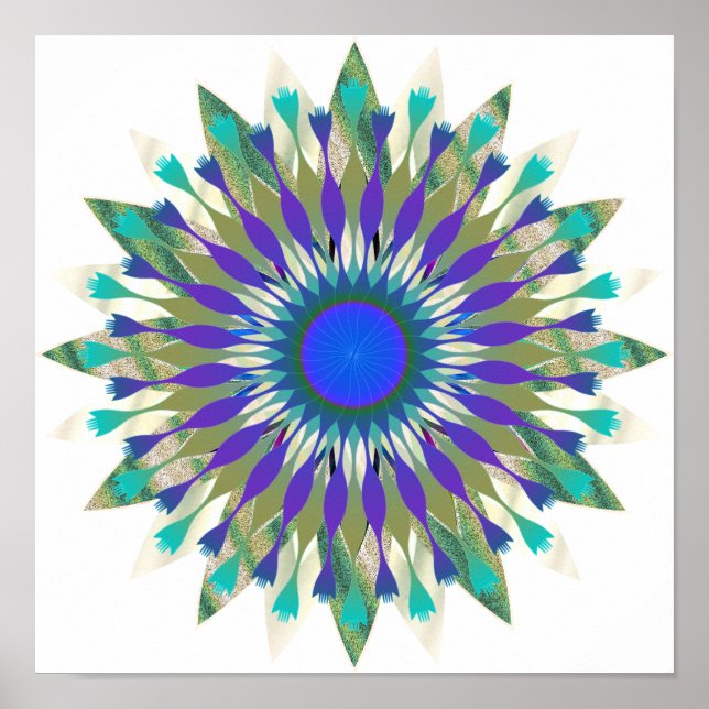 Póster Mandala Damask Lotus Flower Art Elegante (Frente)