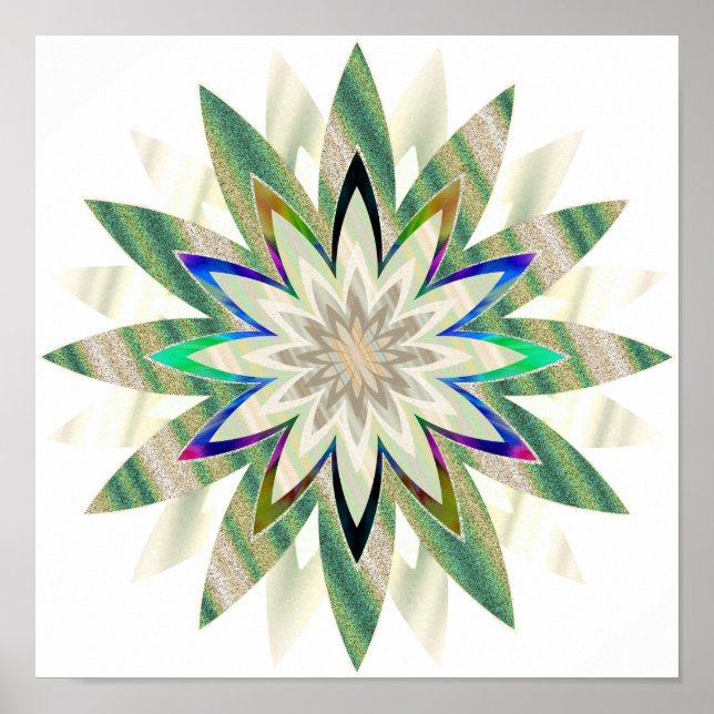 Póster Mandala Damask Lotus Flower Art Elegante (Frente)
