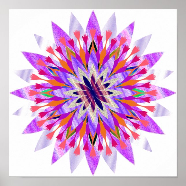 Póster Mandala Damask Lotus Flower Art Elegante (Frente)