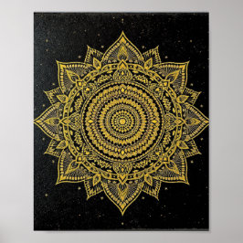 Poster Mandalá de Estrela Dourada em Preto