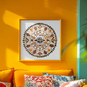 Poster Mandala de Flor Prensada l Floral Botânico de Outo