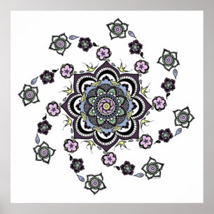 Poster Mandala de flores em espiral moderna