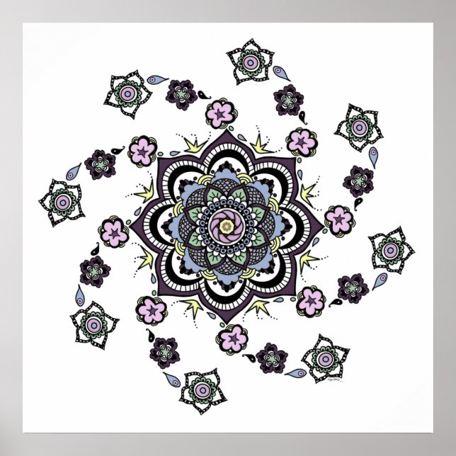 Poster Mandala de flores em espiral moderna (Frente)