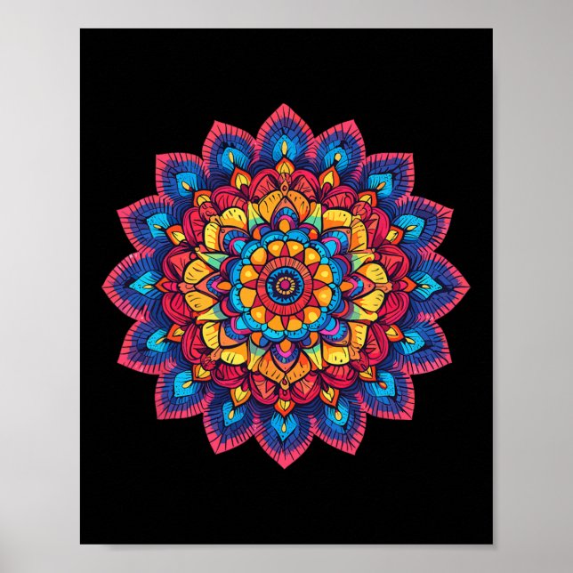 Poster Mandala de Lótus Colorido Para Meditação  (Frente)