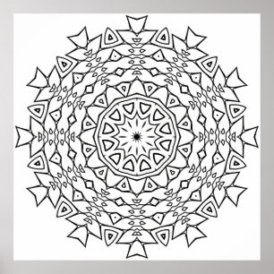 Poster Mandala de Núcleo Estelar com Geometria Tribal Ang