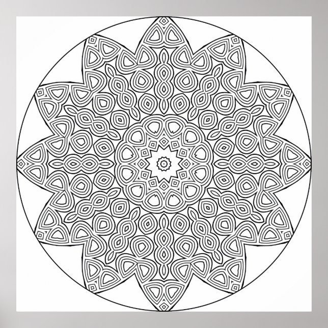 Poster Mandala de Oito Pontos com Padrão Intrincado de Nó (Frente)