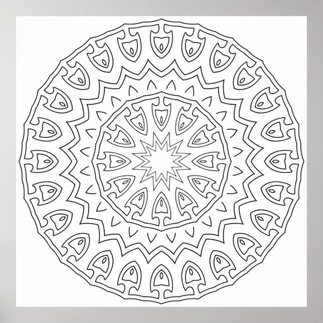 Poster Mandalá de Pétala Tribal Radiante com Núcleo de Es (Frente)