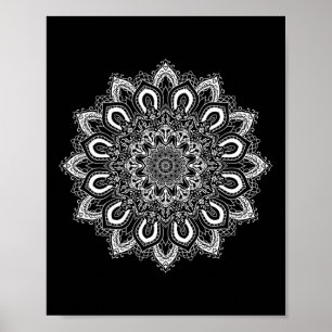 Poster Mandala de Yoga Flor de Lótus Ornamentada Branca