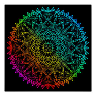 Póster Mandala do Arco-Íris Preto