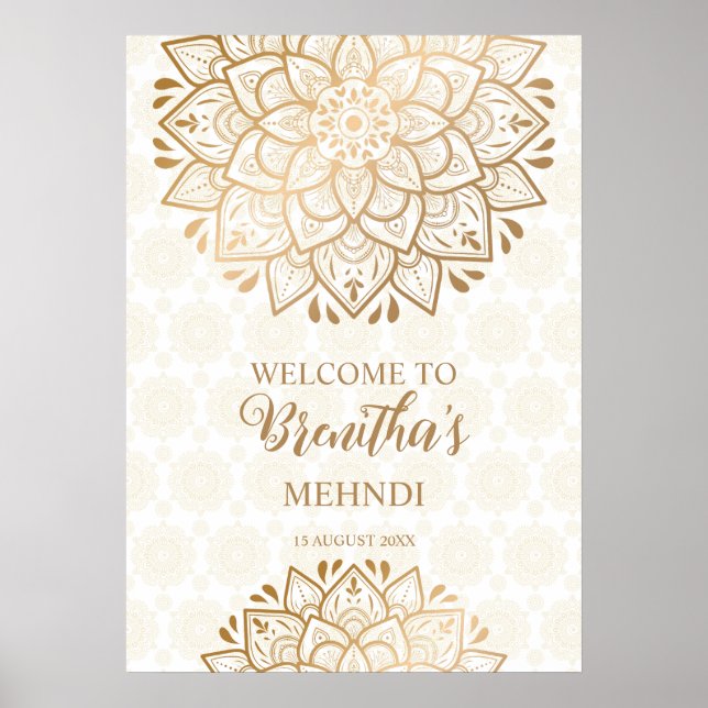 Poster Mandala do ouro Mehndi - bem-vindo personalizado (Frente)