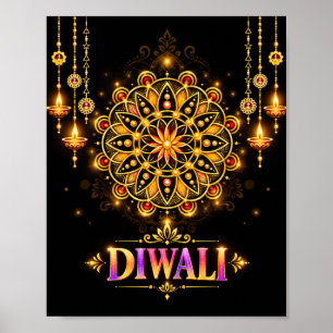 Poster Mandala Dourada de Rangoli do Festival das Luzes d