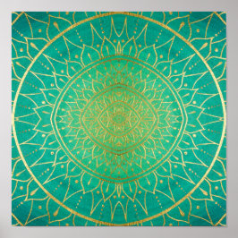 Poster Mandala Emeral Verde Dourado Colorido