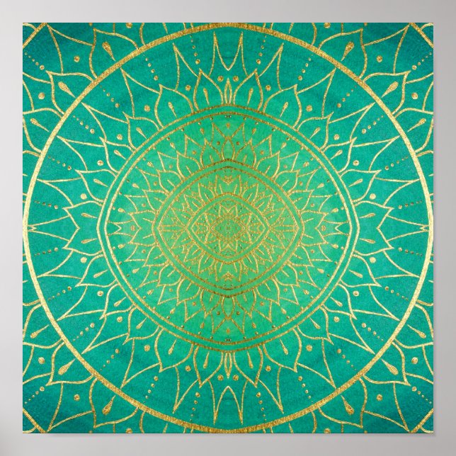Poster Mandala Emeral Verde Dourado Colorido (Frente)