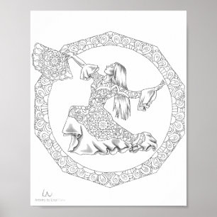 Poster Mandala Flamenco Dancer para Coloração de A