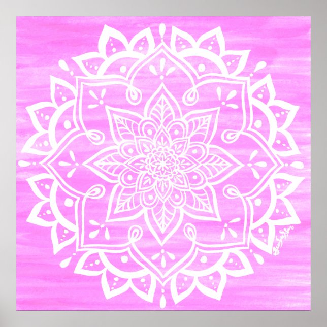 Poster Mandala Floral Cor Branca Rosa (Frente)