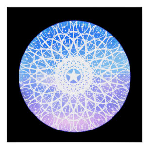Póster Mandala Floral Do Espaço Puro, Branco E Azul